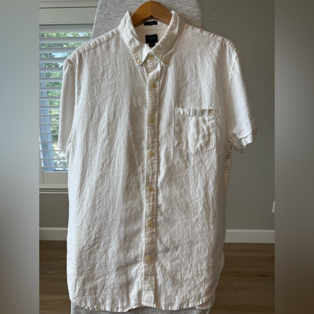J.CREW Men's Linen/Cotton blend Slim fit Button-Up Shirt XL White AL188